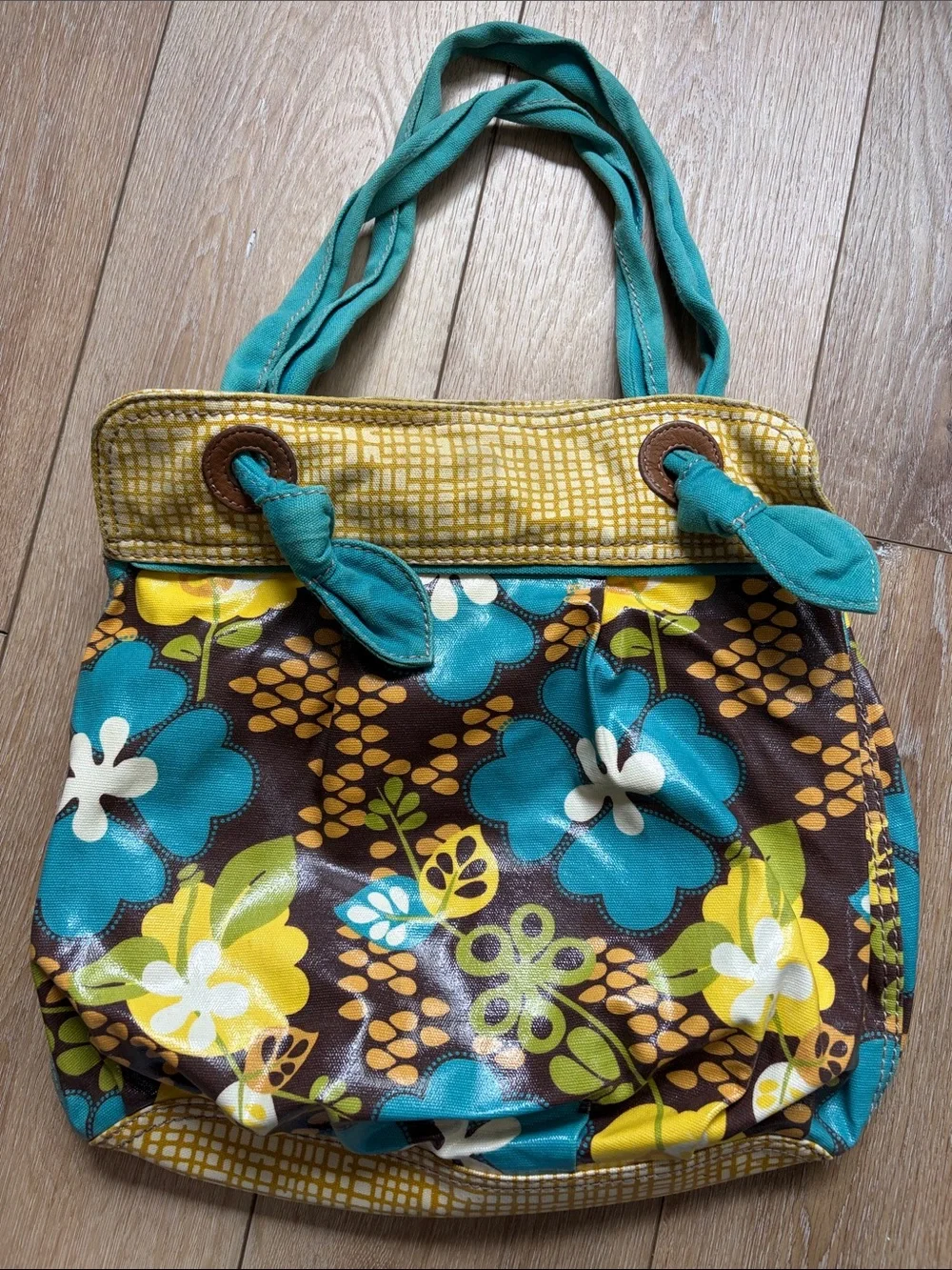 Fossil KeyPer Coated Canvas Hobo Tote Floral Flowers Tote Shoulder Bag Used
